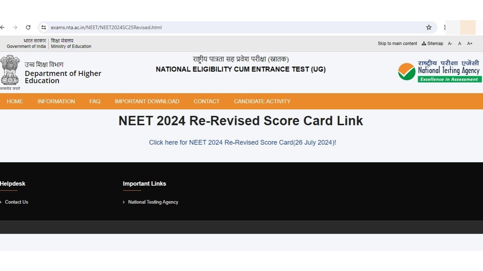 NTA releases NEET UG re-revised scorecard, final answer key at exam.nta.ac.in