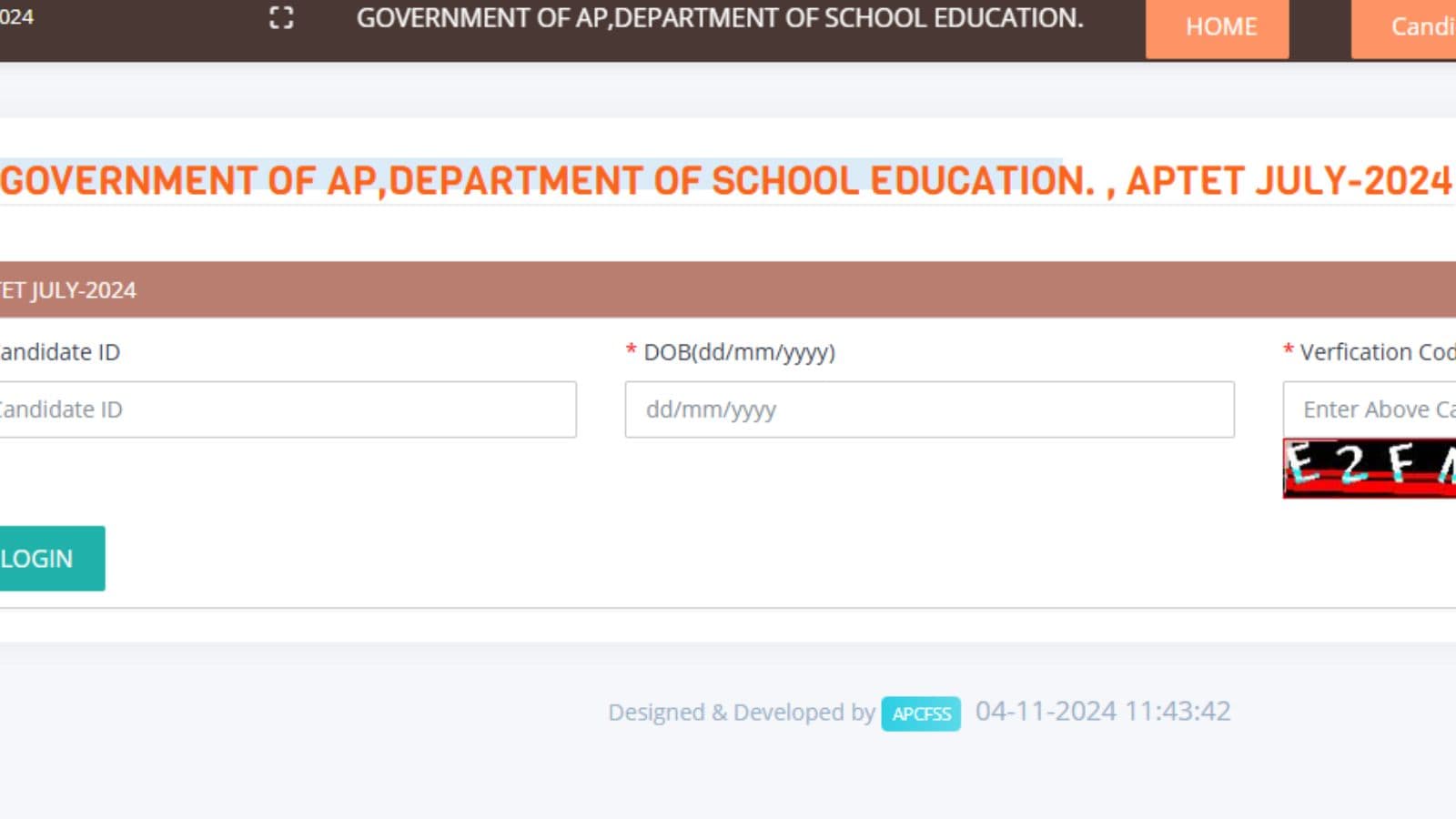 APTET result download link