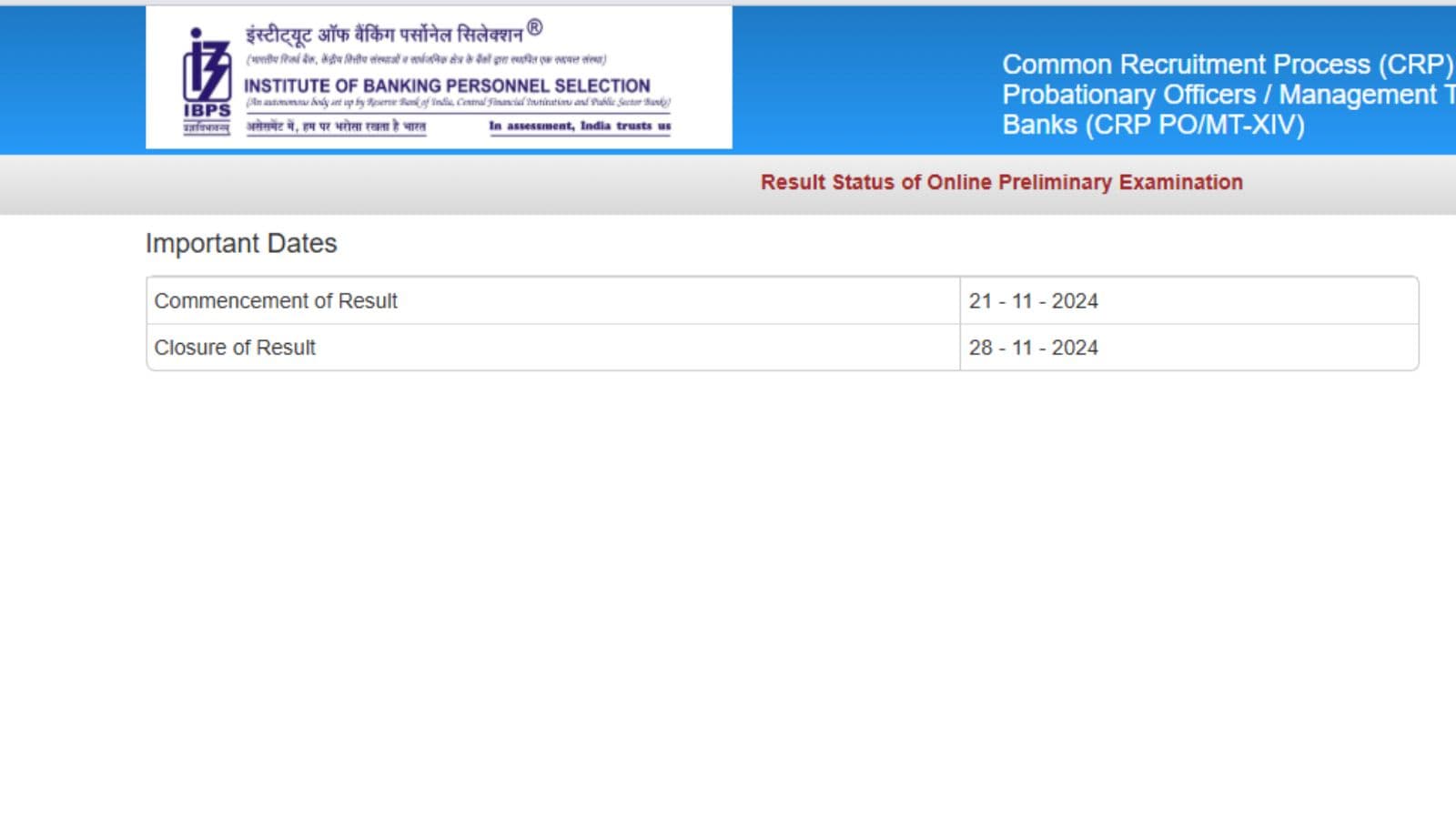 IBPS PO prelims result 2024 declared at ibps.in