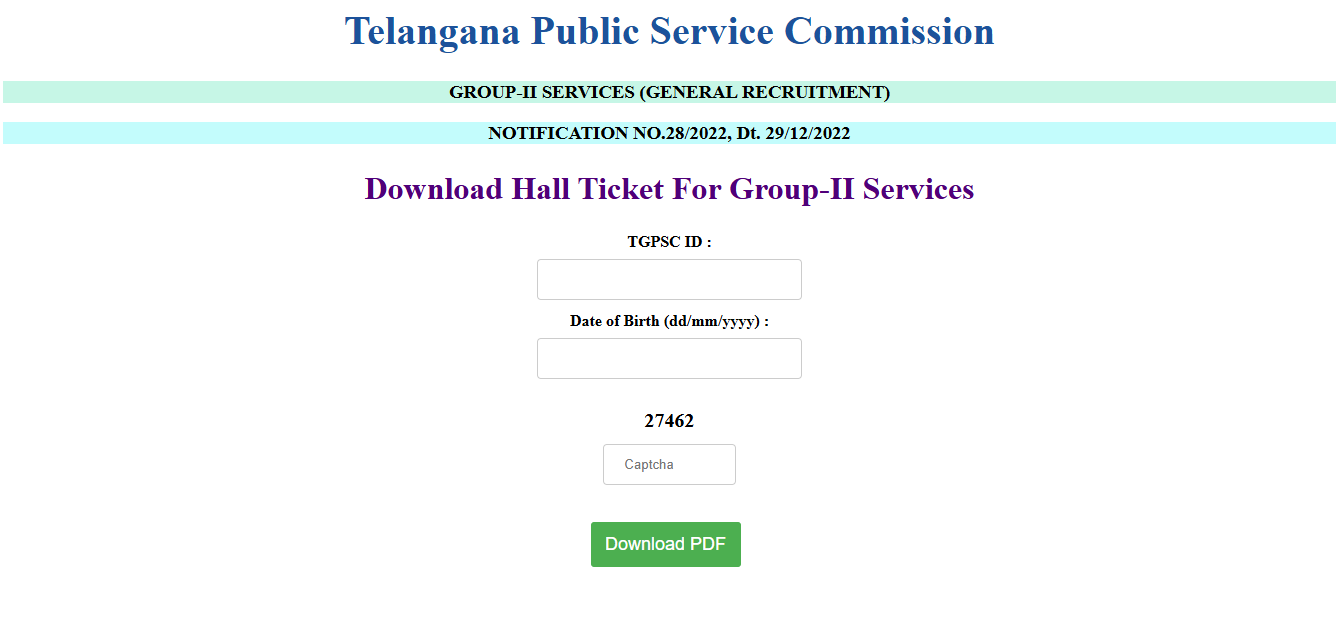 TSPSC group 2 admit card login window