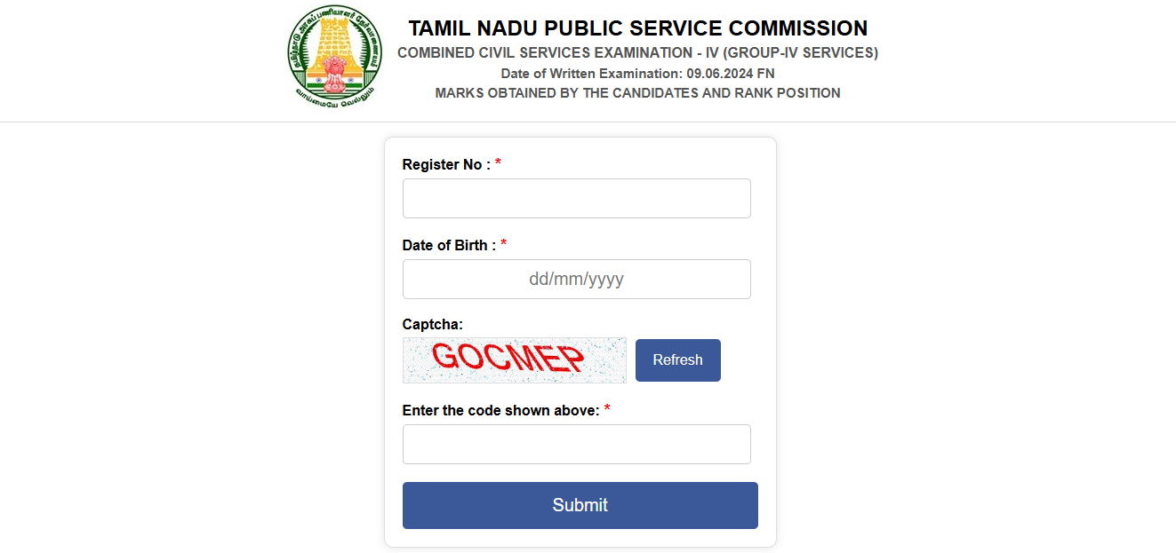 TNPSC group 4 result login window