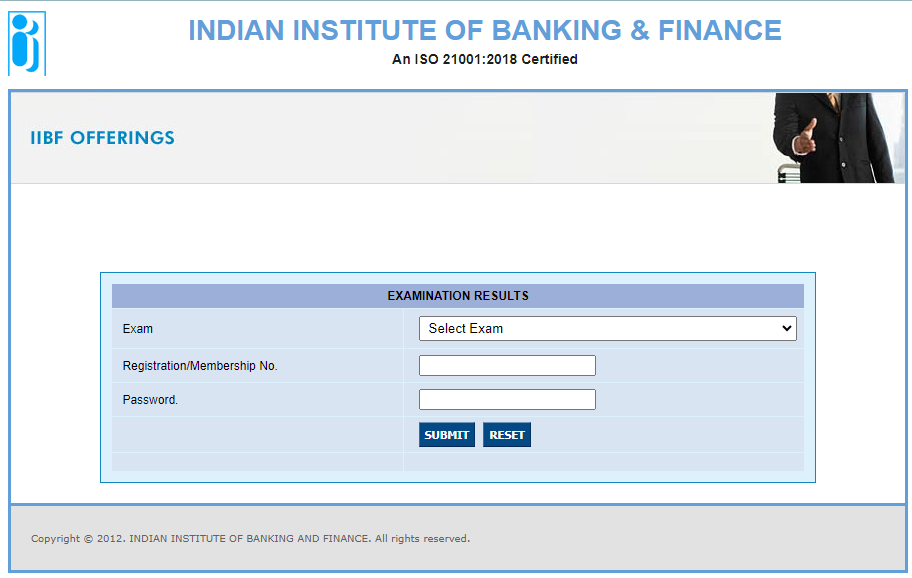 CAIIB result login window