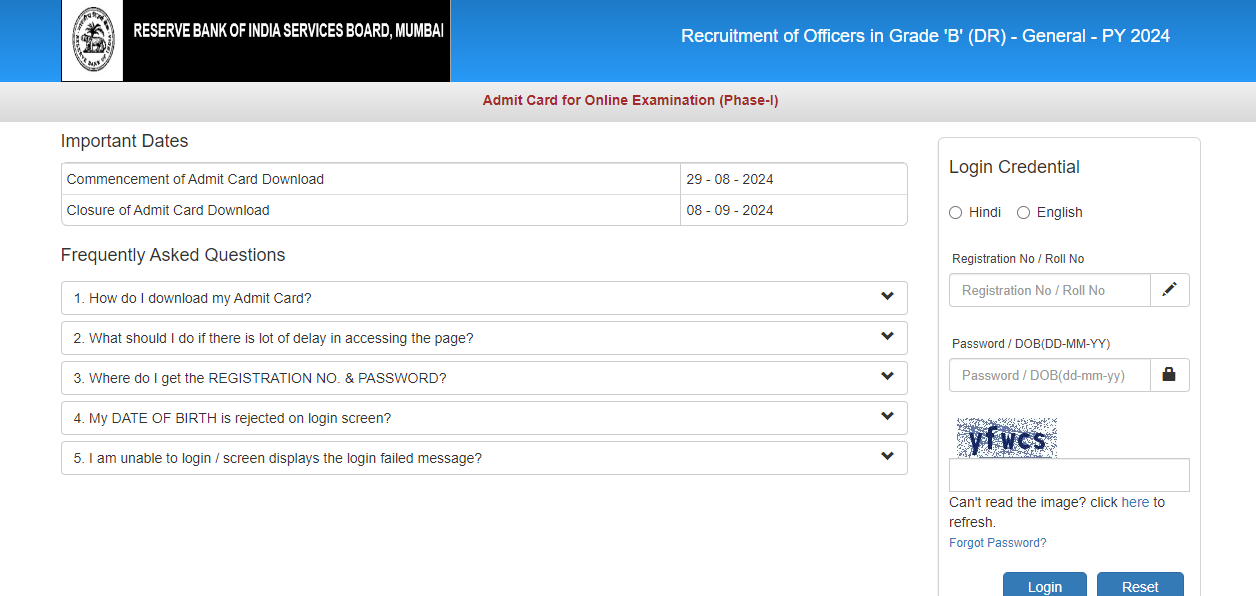 RBI Grade B Admit Card 2024 - Direct Link