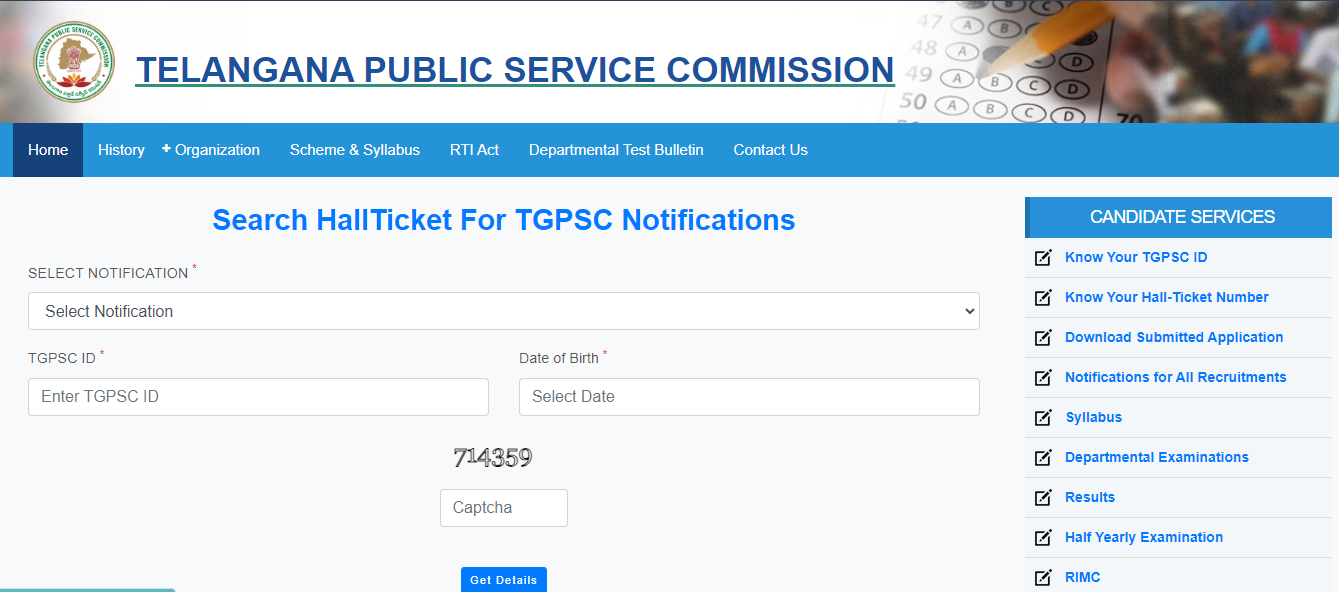 TSPSC Group 2 Hall Ticket Login Window