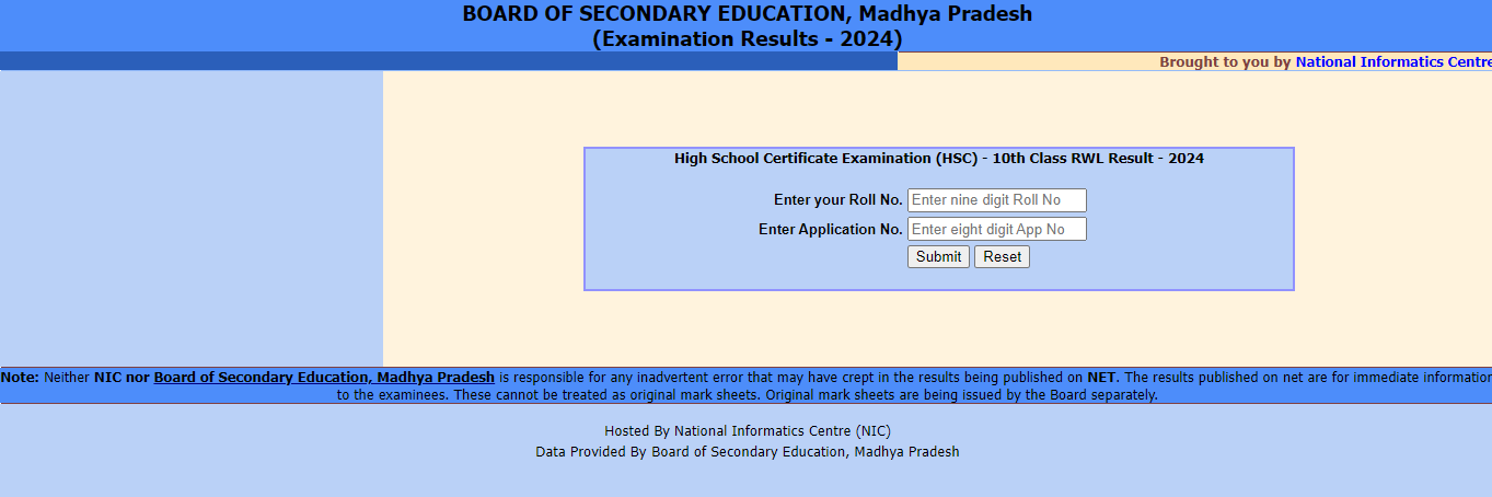 MP Board Class 10th RWL Result 2024 