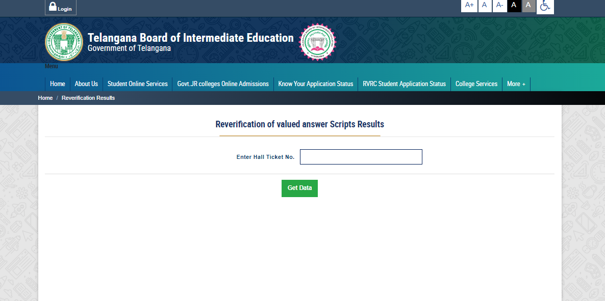 TS Inter 1st Year Reverification and Recounting Result 2024 Login window