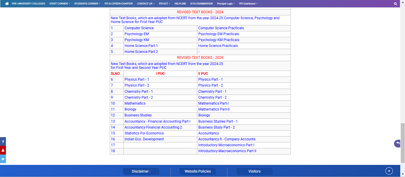 Karnataka 1st PUC Syllabus 2025 - Official website