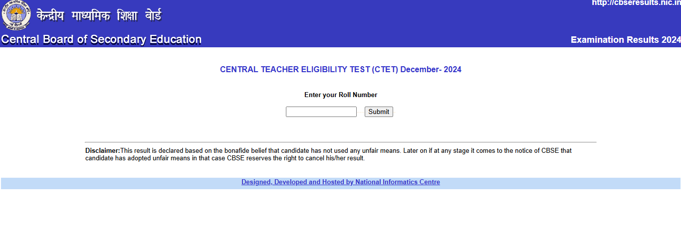 ctet result website