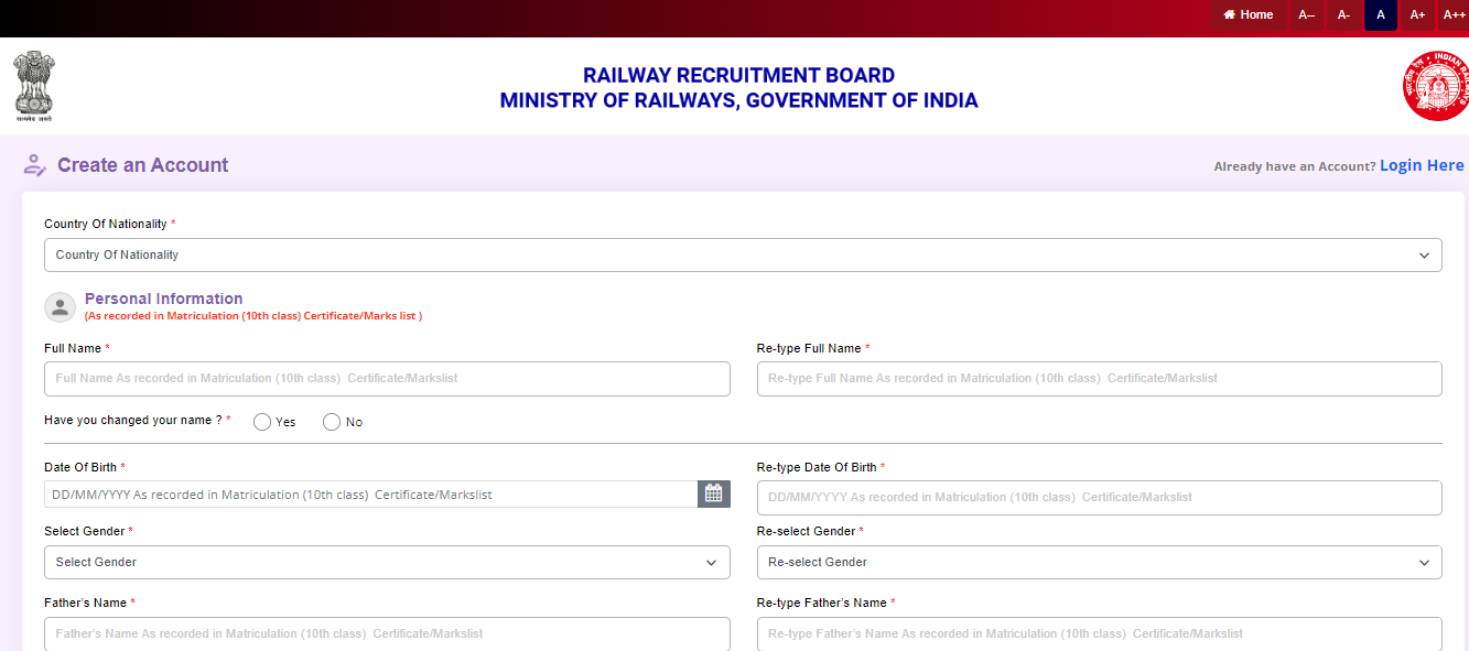 RRB JE Recruitment Registration 2024