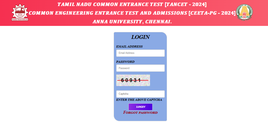 TANCET Admit Card 2025 Login Window