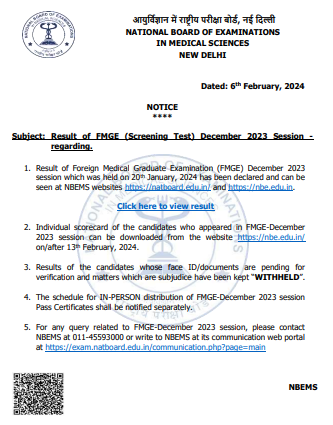 FMGE Result 2023 Notification