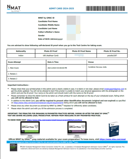 NMAT Admit Card 2024