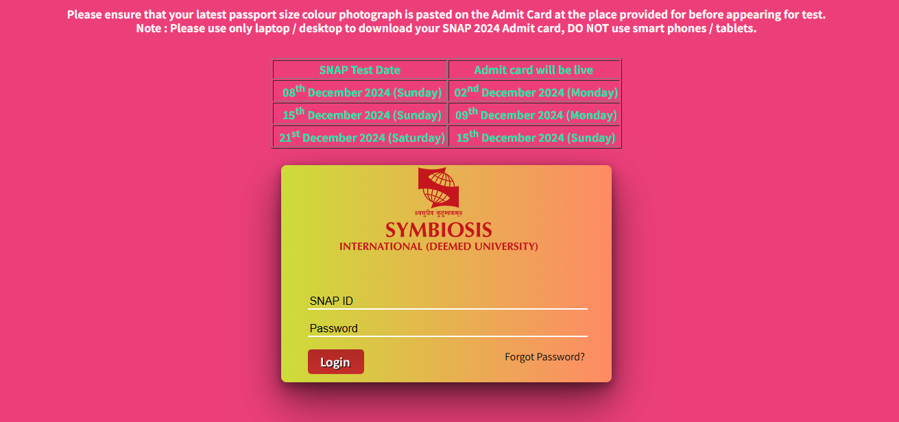 Snap admit card website