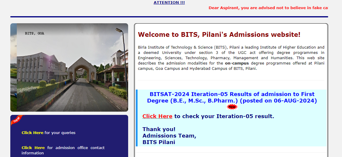 BITSAT Iteration Results 2024 Official website 