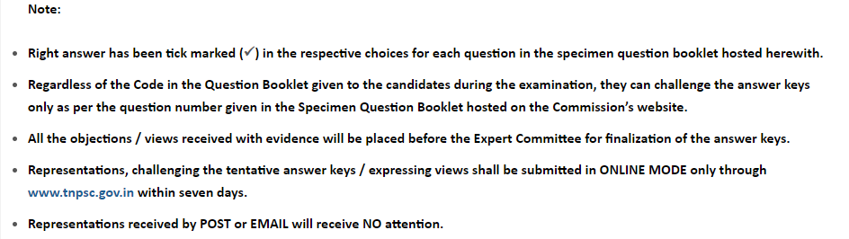 TNPSC group 1 answer key objection guidelines