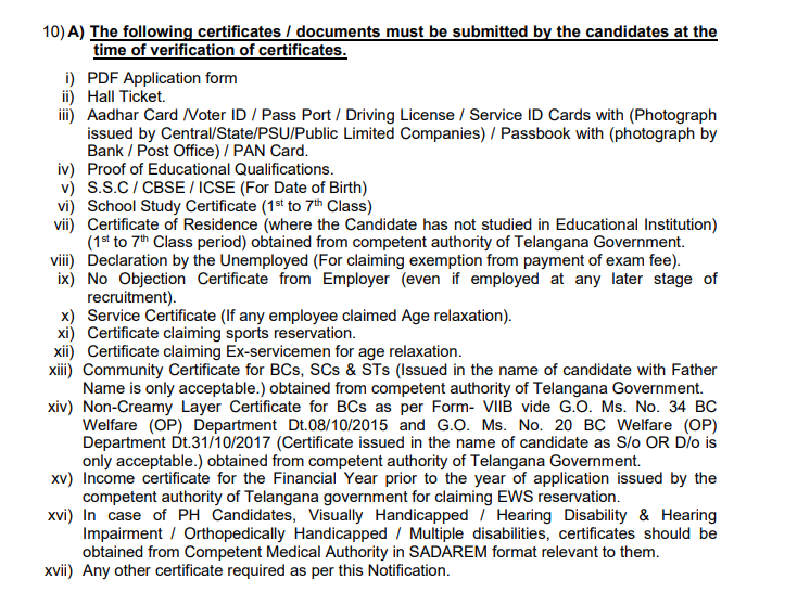 TSPSC Group 2 Required Documents