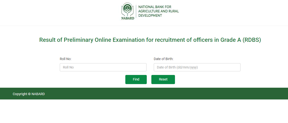 NABARD Grade A Result 2024 - Login window