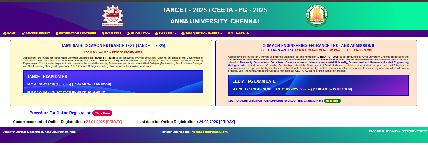 TANCET Notification 2025 Release Date