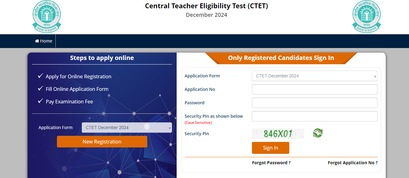 CBSE CTET application window