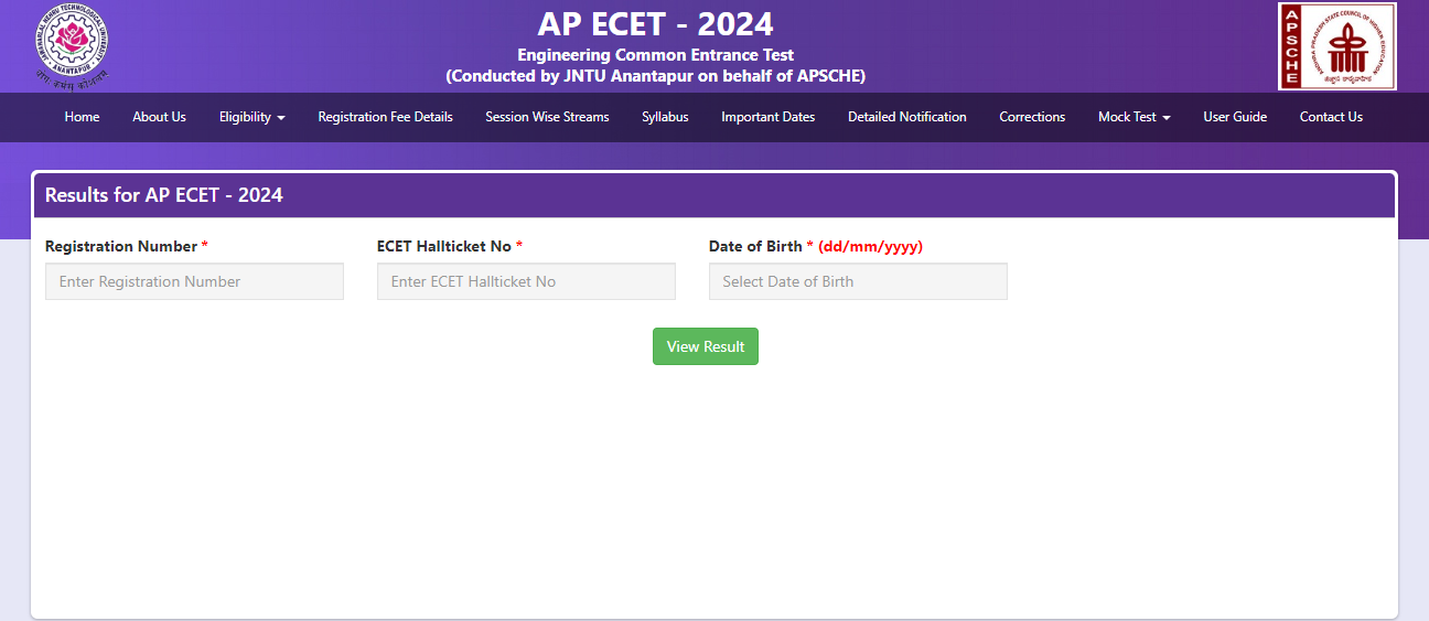 AP ECET 2024 Results 2024 - Login window