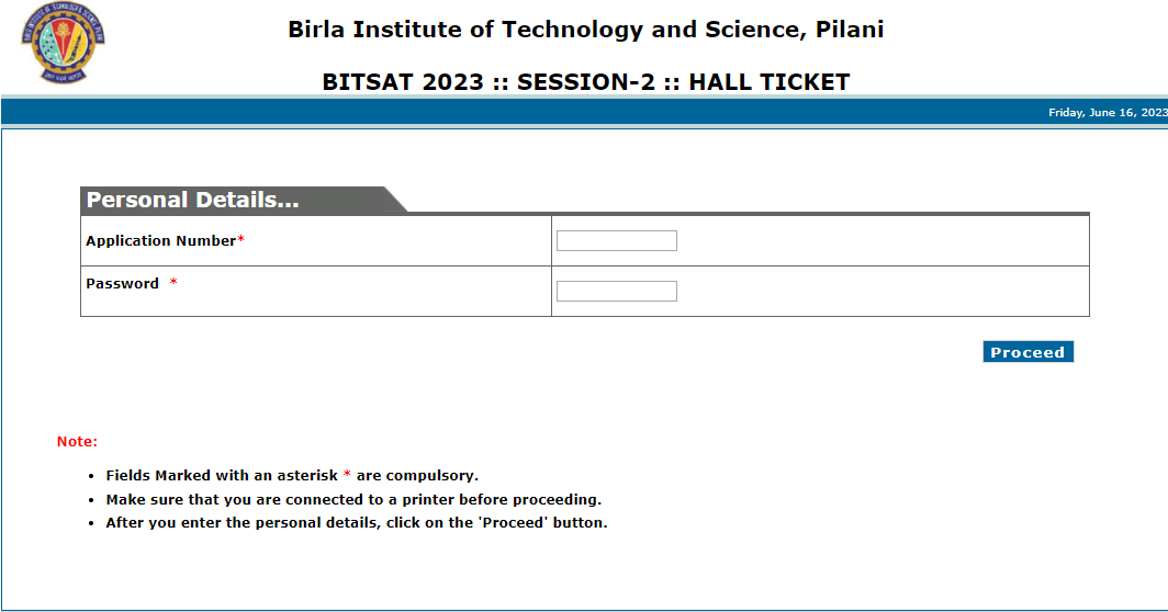BITSAT Session 2Admit Card