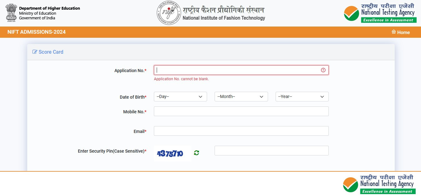 NIFT Result Login window