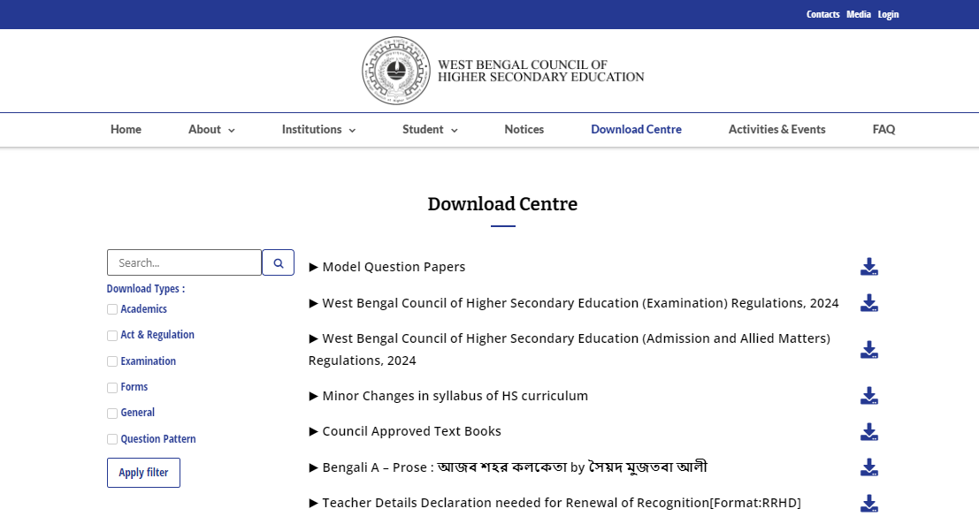 West Bengal HS Model Question Paper 2025 Official website