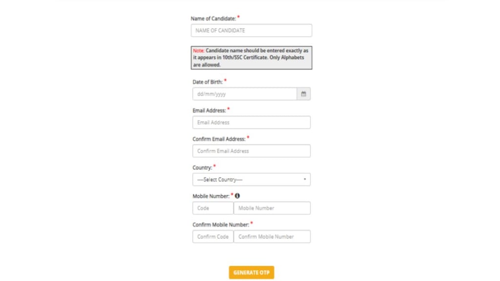 The registration form will be displayed on the screen. Enter the required details to register. Complete the registration process by generating OTP.