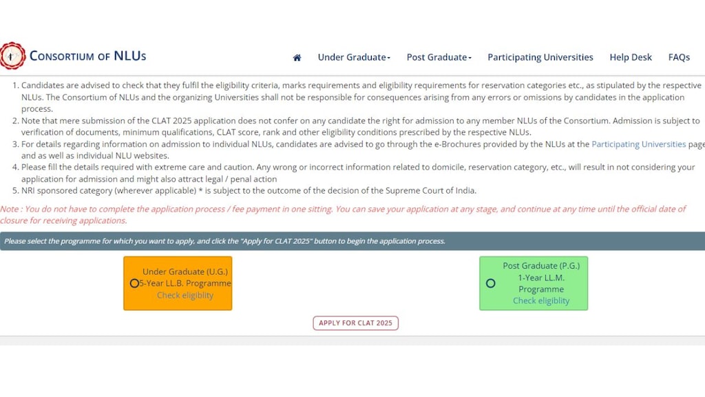 Login using the username and password you have generated. On the candidate portal, select the course and click on ‘Apply for CLAT 2025’ option.