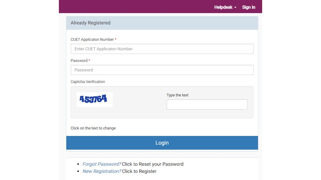 Enter your credentials such as CUET Application number, password and click on ‘Login’.